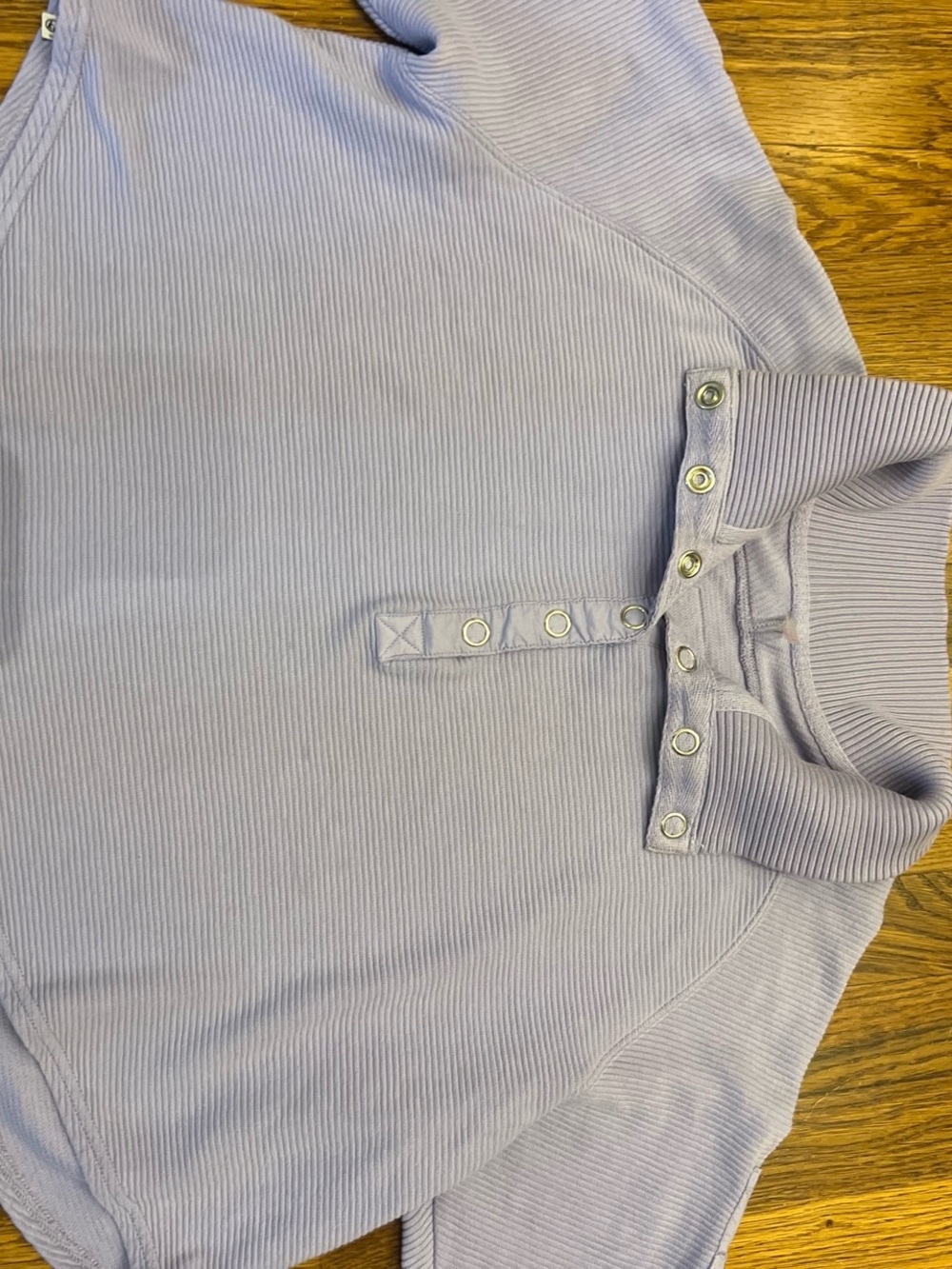 Free People Ribbed Snap-Front Mock Neck Top in Light Lavender - Picture 2 of 3